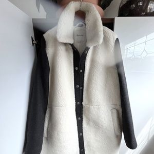Madewell Coat Womens Size Large Sherpa Fleece Black Ivory